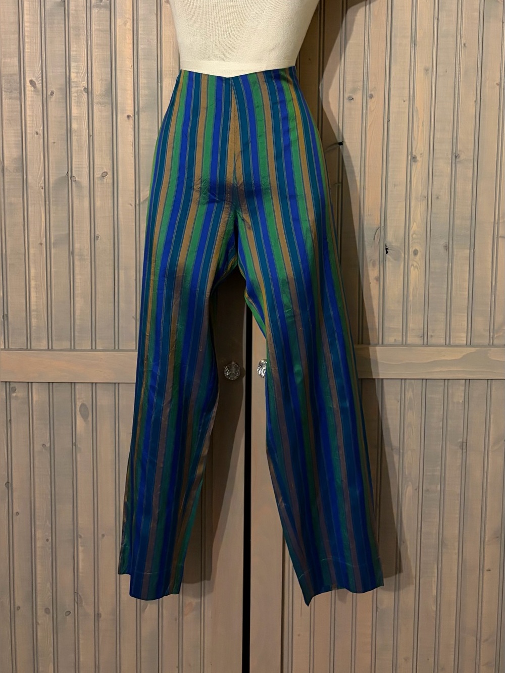 Silk striped Pants in Teal/Copper/Emerald/Blue